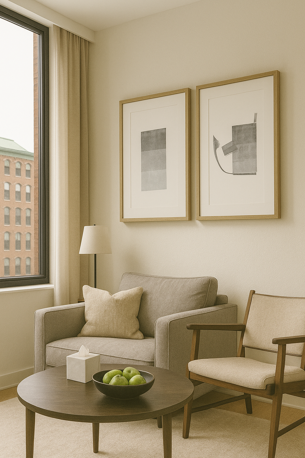 Ink on Paper 03-05 Original Fine Art Painting Diptych Collection displayed in a modern living room, enhancing minimalist home decor.