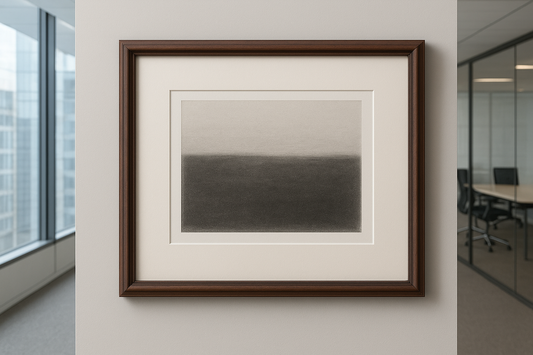 Vista 06 Original Fine Art Drawing by Carrie Bergey features a minimalist charcoal landscape evoking Cozumel's tranquil horizon. Ideal for modern home decor.