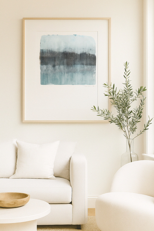 Endemicos-02 Original Fine Art Monoprint by Carrie Bergey features layered textures and cool tones, ideal for modern home decor and art collections.