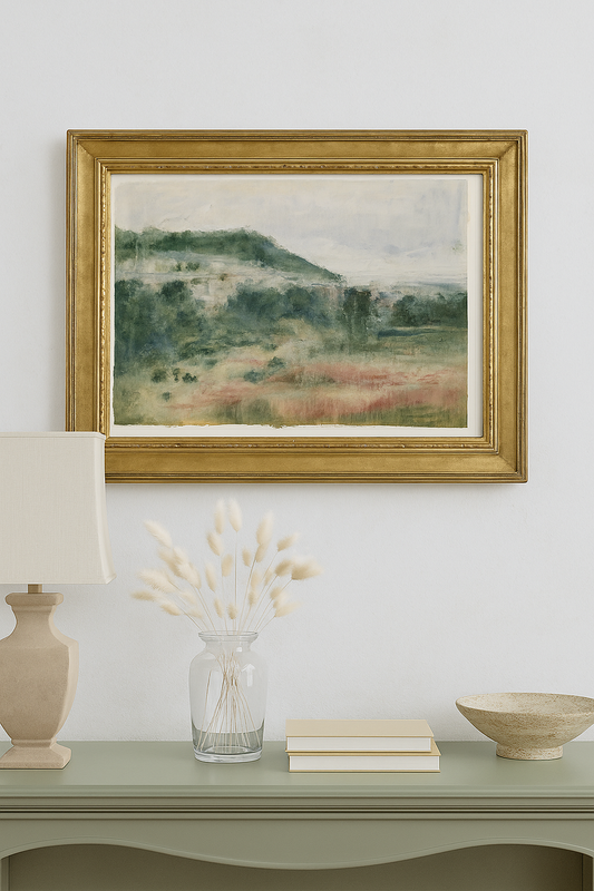 Lobos Valley Midday Original Fine Art Painting by Carrie Bergey features a serene landscape with soft brushstrokes and muted tones. Ideal for home decor in the paintings category.