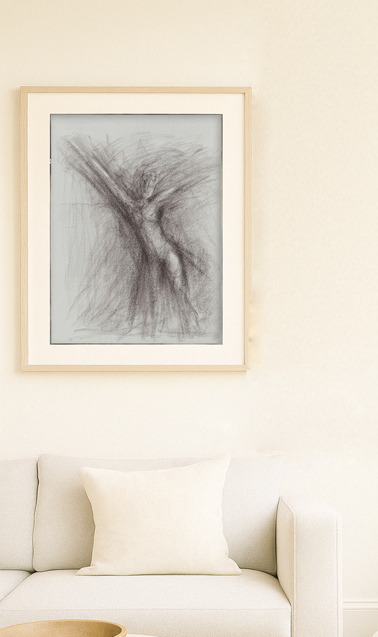 Jump Original Fine Art Drawing by Carrie Bergey features a dynamic human figure in motion, sketched with expressive charcoal lines on 18x24 inch paper.