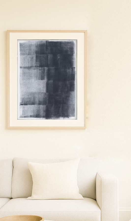 Ink on Paper_15 Original Fine Art Painting by Carrie Bergey features abstract black and white acrylic layers on 18x24 paper, ideal for modern decor.
