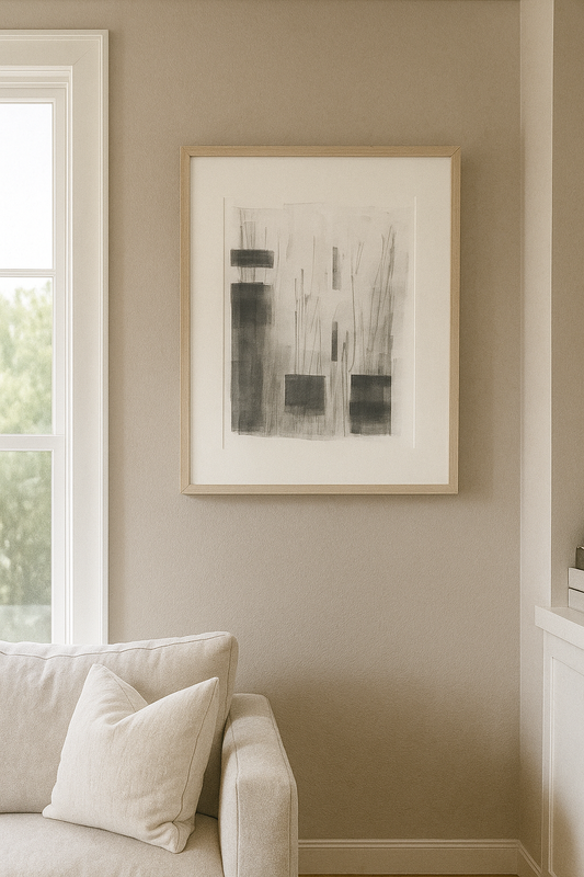 Ink on Paper_13 Original Fine Art Painting by Carrie Bergey features abstract black acrylic ink forms on white paper. Minimalist 18x24 artwork for modern decor.