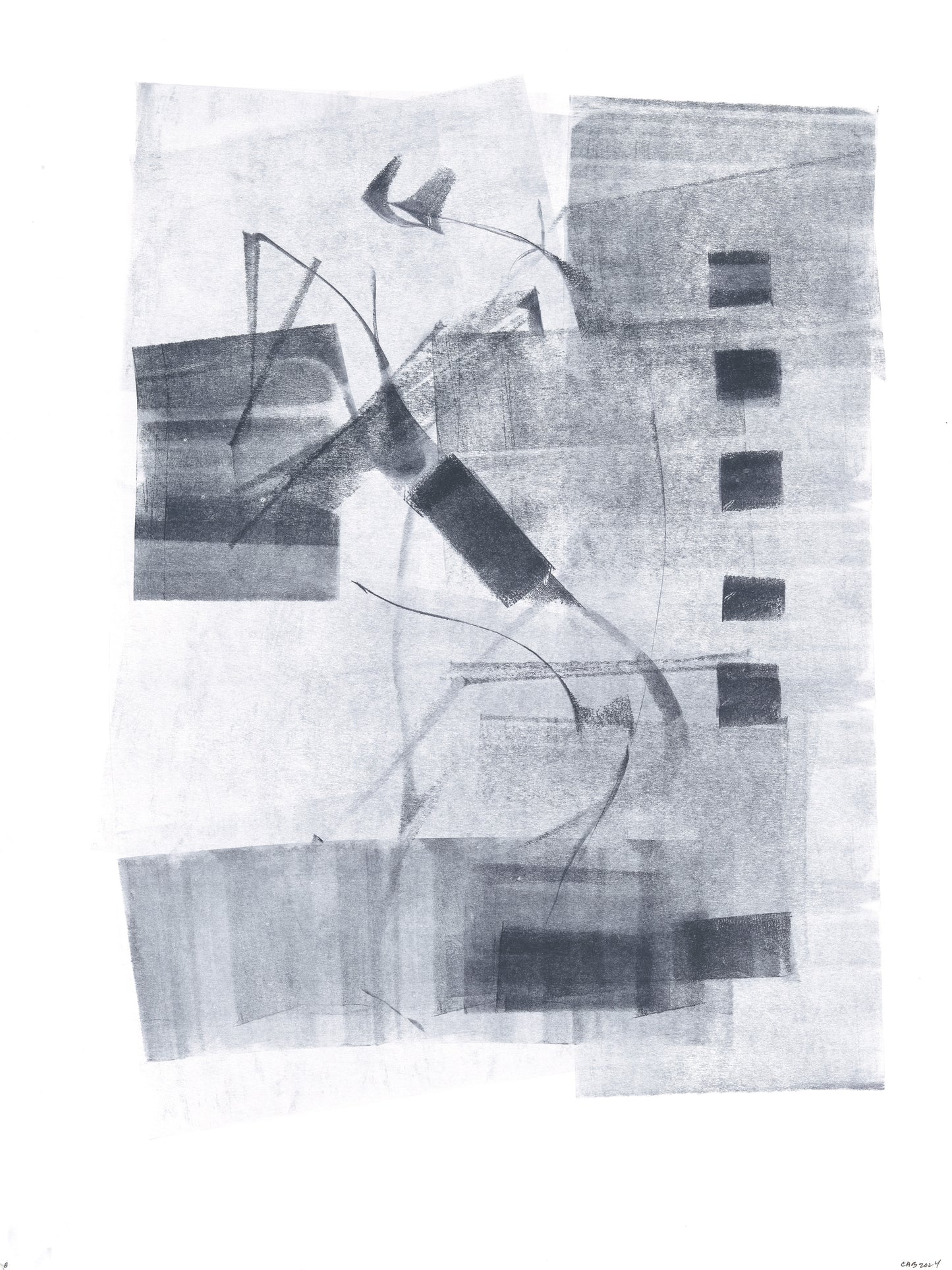 Left panel of Ink on Paper 02-08 Original Fine Art Painting Diptych Collection featuring expressive ink lines and abstract shapes.