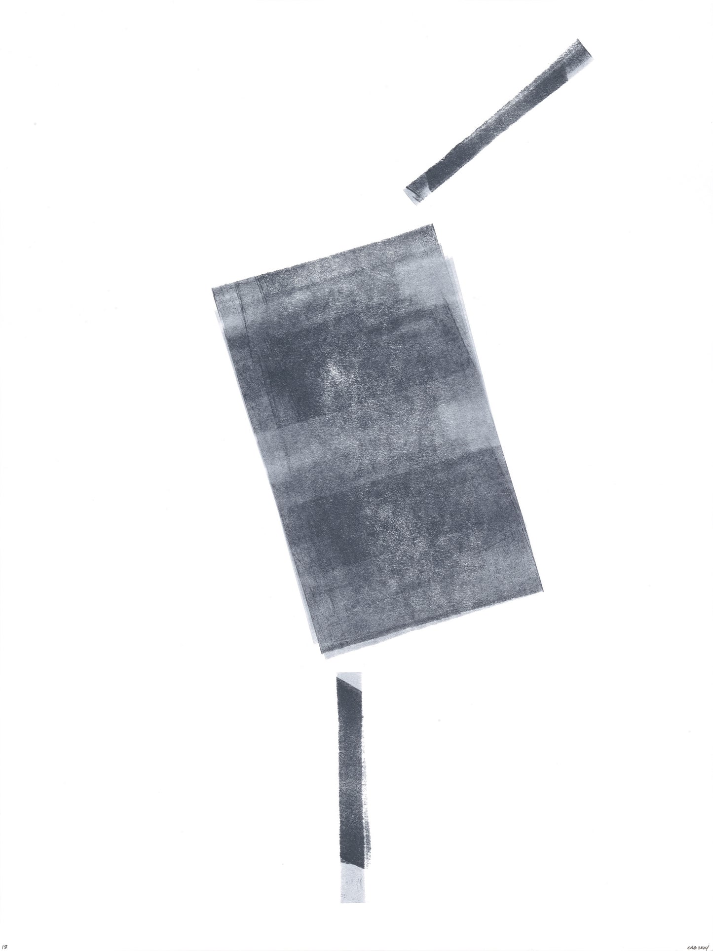 Geometric ink artwork from Ink on Paper 17-22 Original Fine Art Painting Hexaptych Collection with tilted rectangle and linear elements.