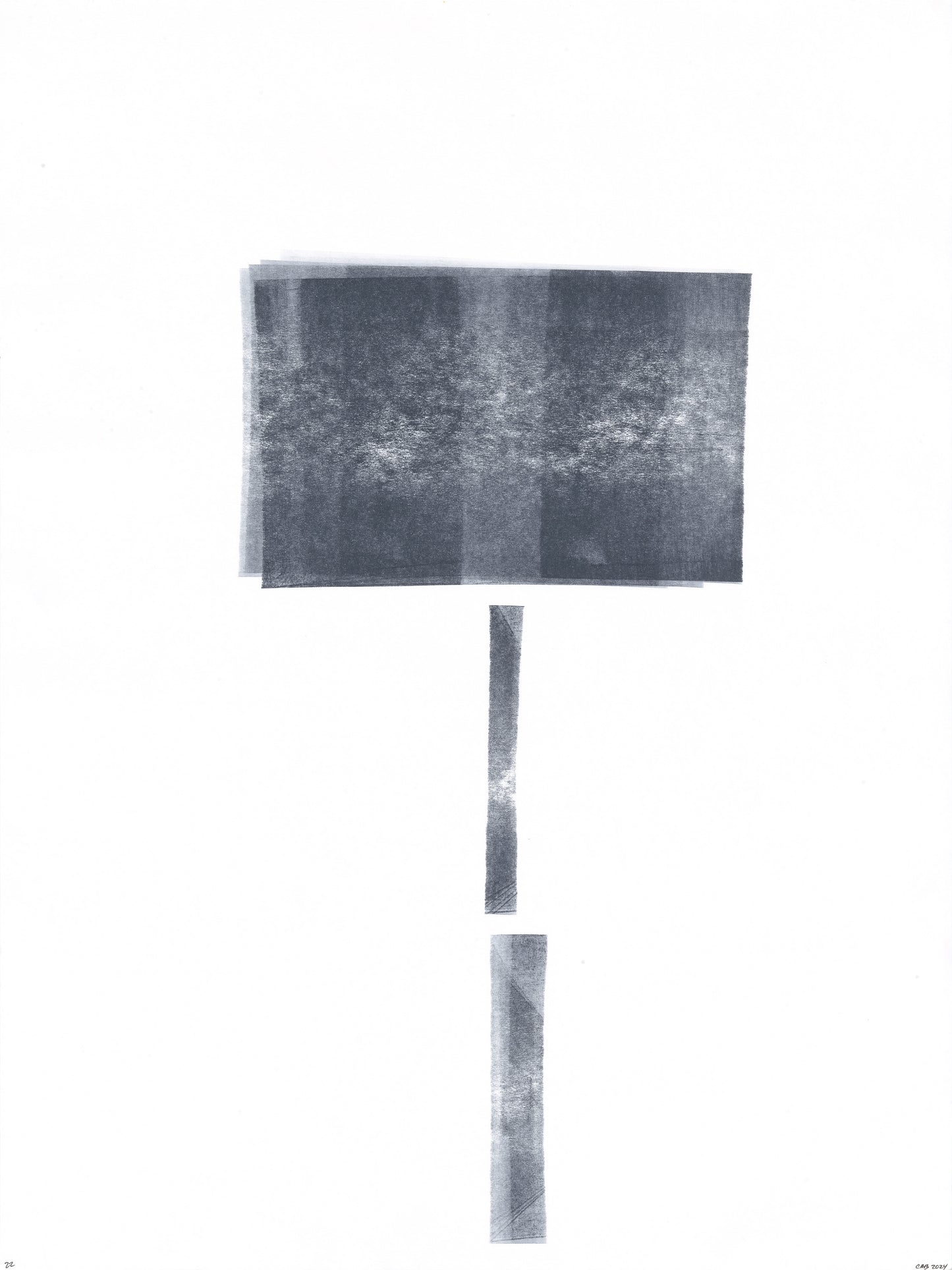 Single piece from Ink on Paper 17-22 Original Fine Art Painting Hexaptych Collection showing vertical geometric ink shapes on white paper.