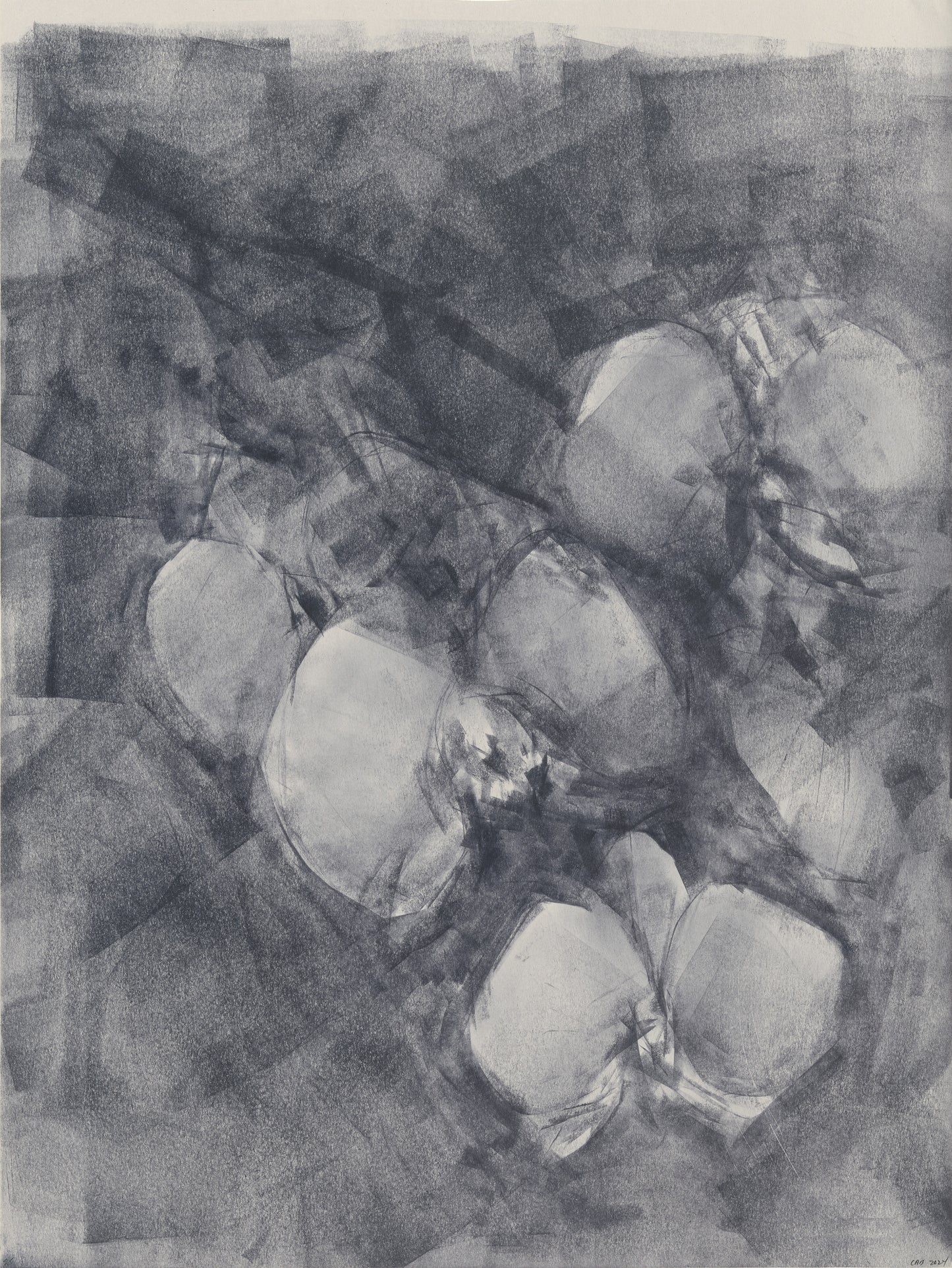 Close-up of third panel in Ink on Paper 23-25 Original Fine Art Painting Triptych Collection, featuring abstract circular ink forms in layered textures.