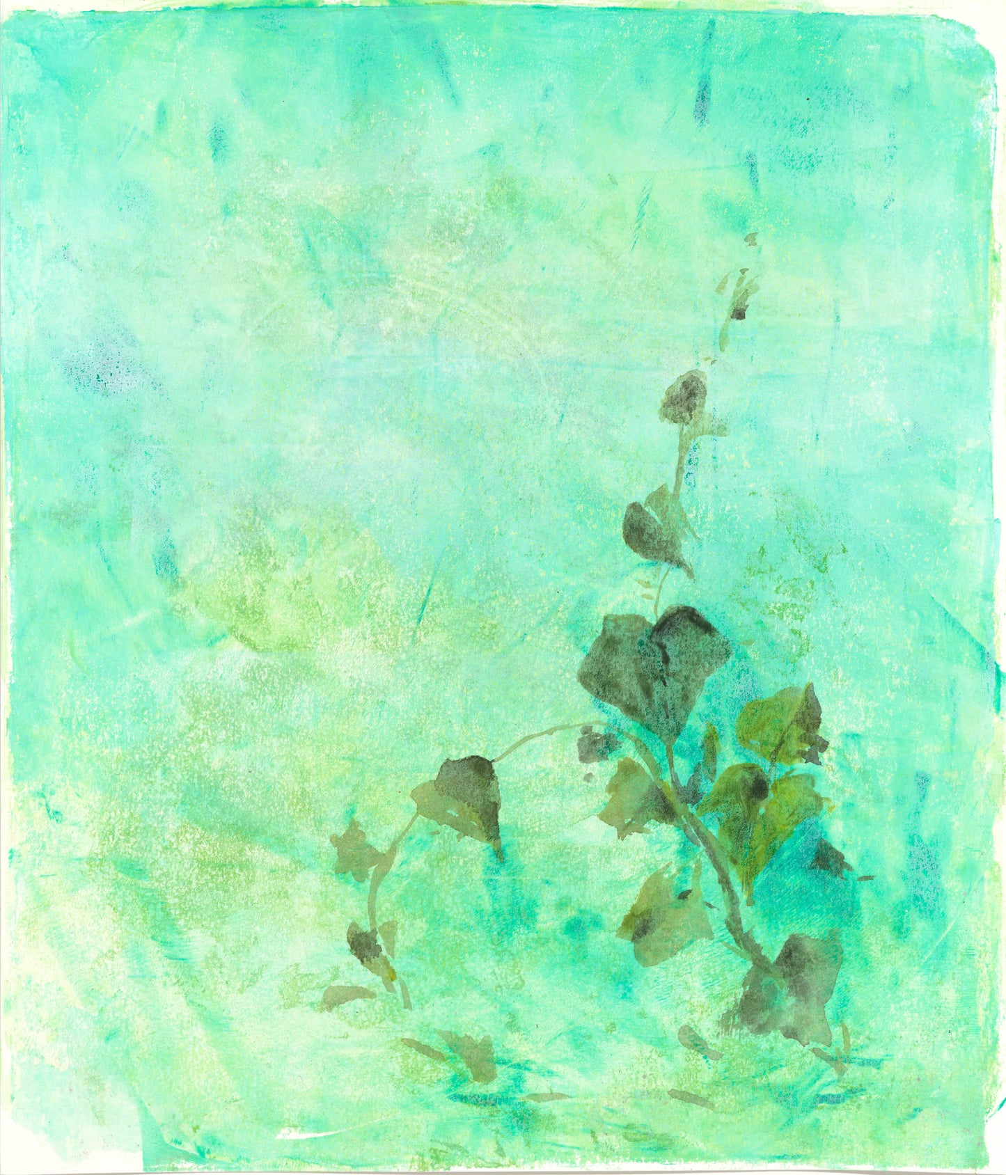 Right panel of Ivy Art Reproduction Set displaying a vertical ivy stem on a light green textured background. Fine art botanical print for serene interiors.