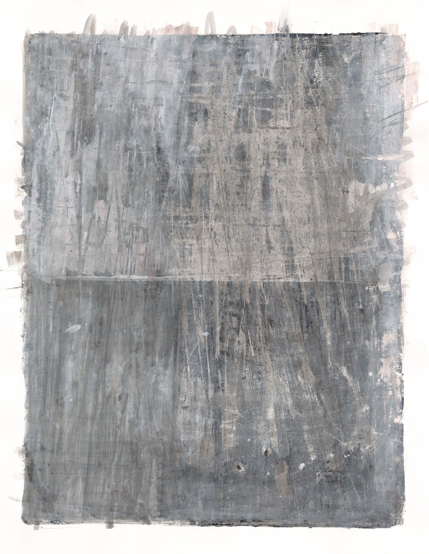 Lobos Overlook Monoprint by Carrie Bergey in deep gray and slate tones with layered textures. Modern abstract artwork perfect for sophisticated interiors.