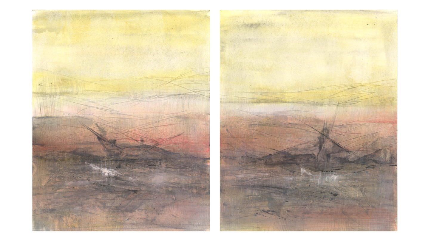 Maui Original Painting Collection by Carrie Bergey, fine art reproduction set featuring abstract Hawaiian landscapes in warm earthy tones.