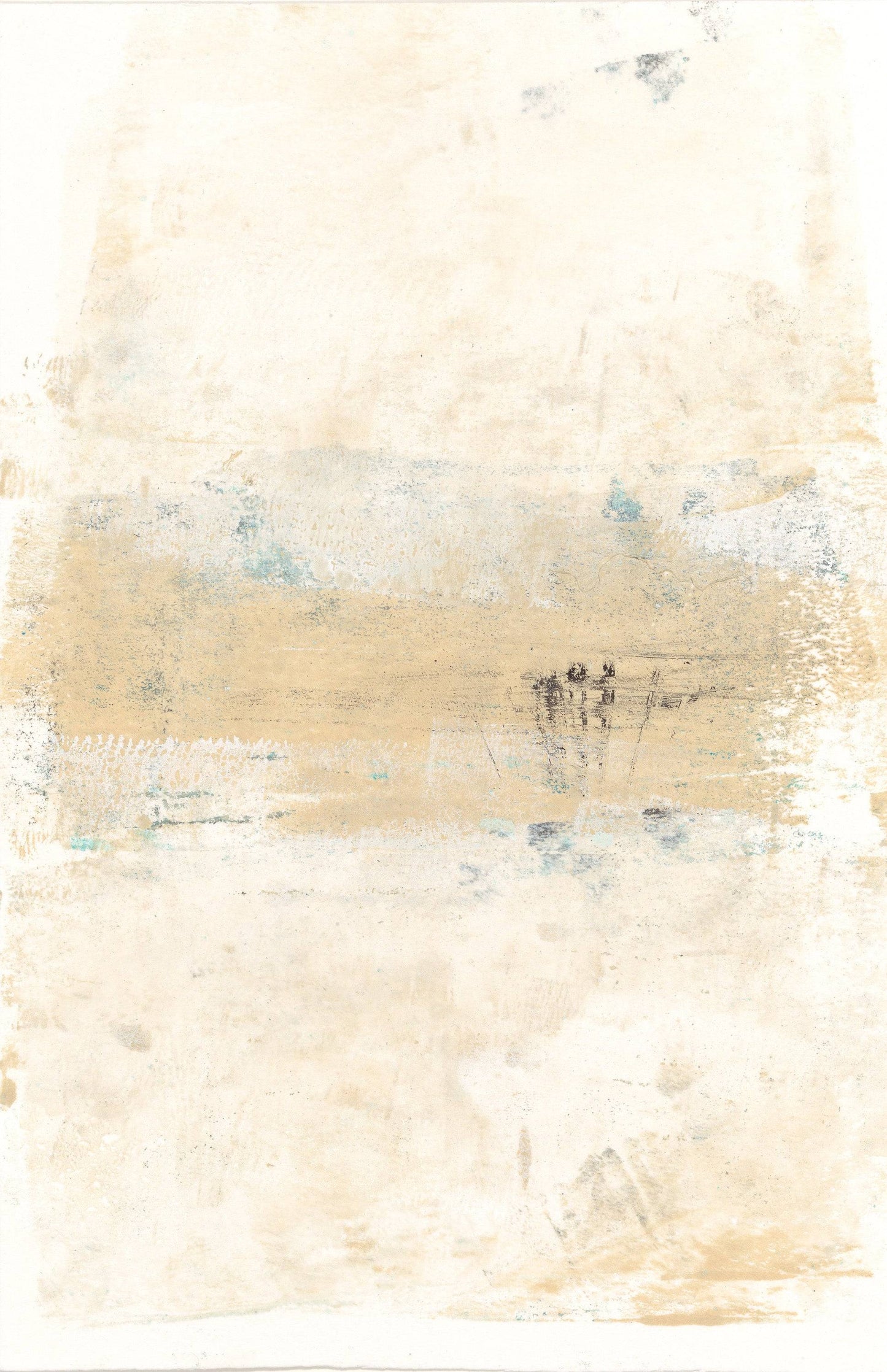 Mesas 06 monoprint by Carrie Bergey with soft, textured layers in warm desert tones and abstract brushwork for modern wall art.