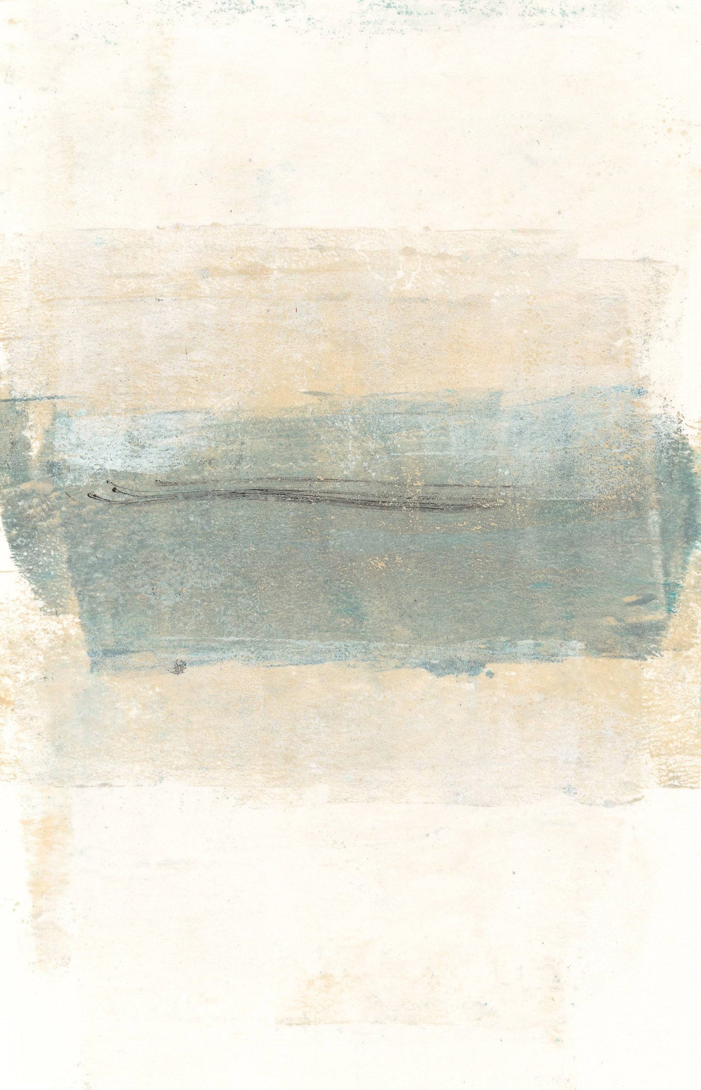Single monoprint from Mesas Original Fine Art Diptych Collection by Carrie Bergey featuring soft blue and beige desert-inspired textures.