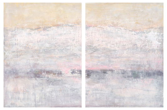 Framed Ocotillo Art Paintings displayed above a beige sofa in a neutral-toned living room. Elegant desert landscape prints enhance home decor.