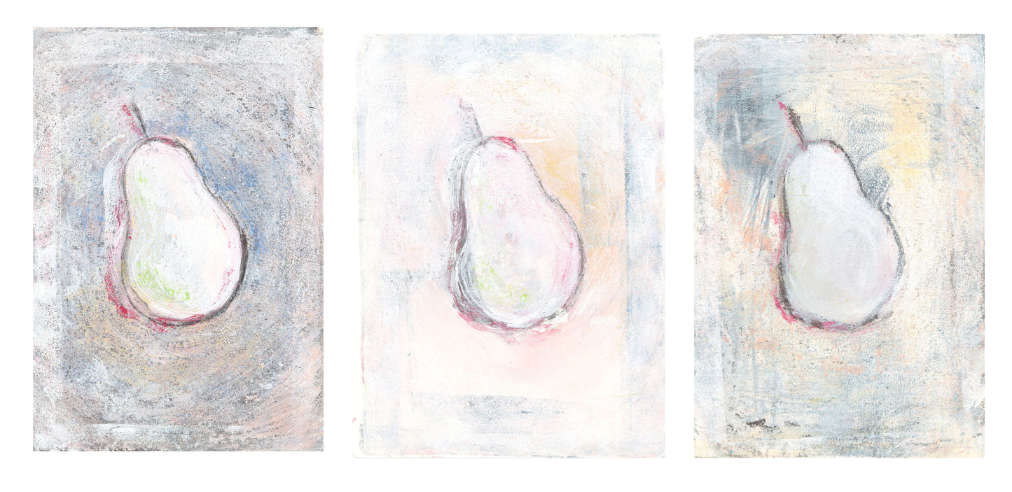 Pears Boxed Original Fine Art Monoprint Triptych Collection | Carrie Bergey