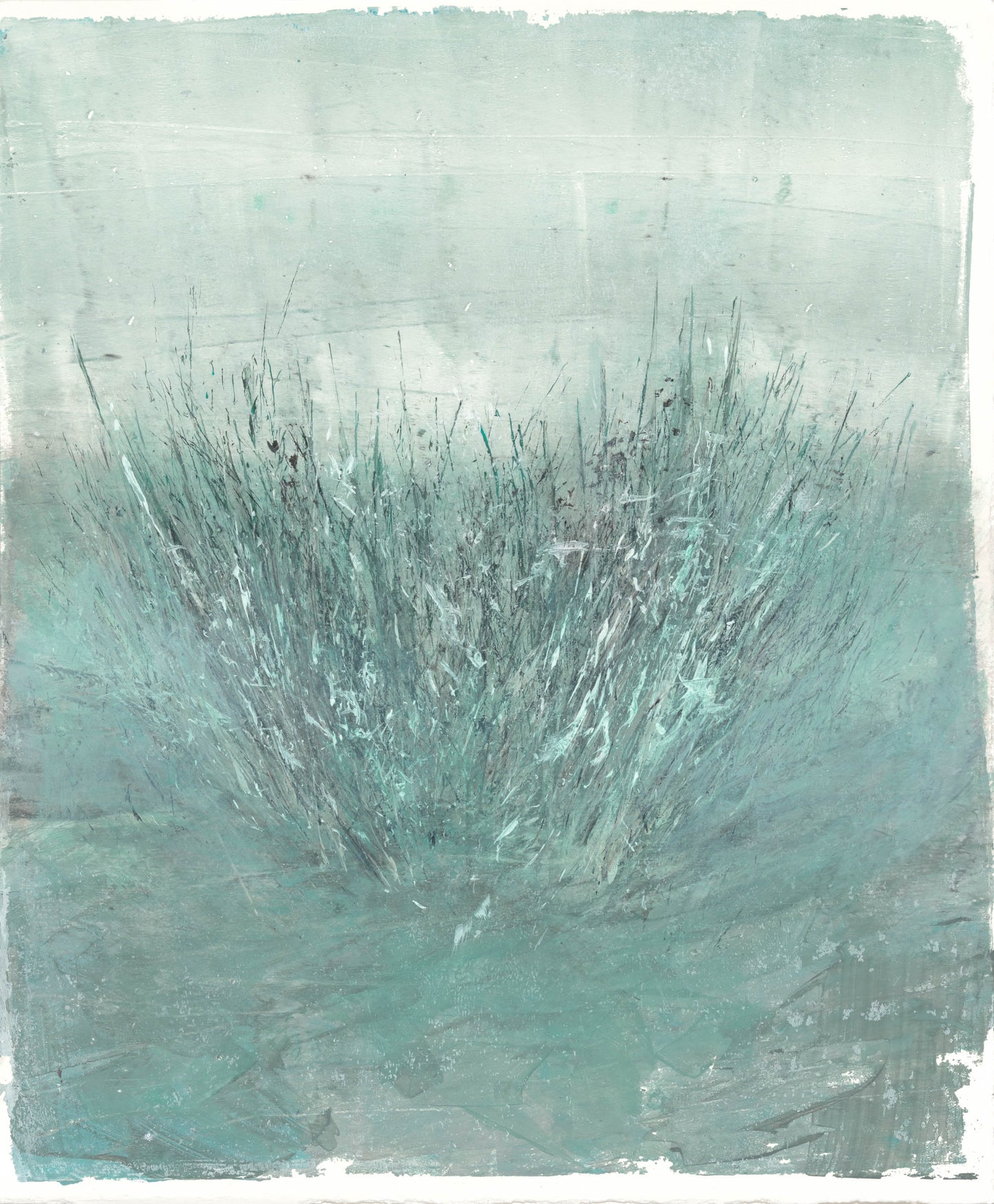 Original monoprint Seagrass 03 by Carrie Bergey depicts tranquil marine vegetation in acrylic, enhancing any modern or nature-inspired interior space.