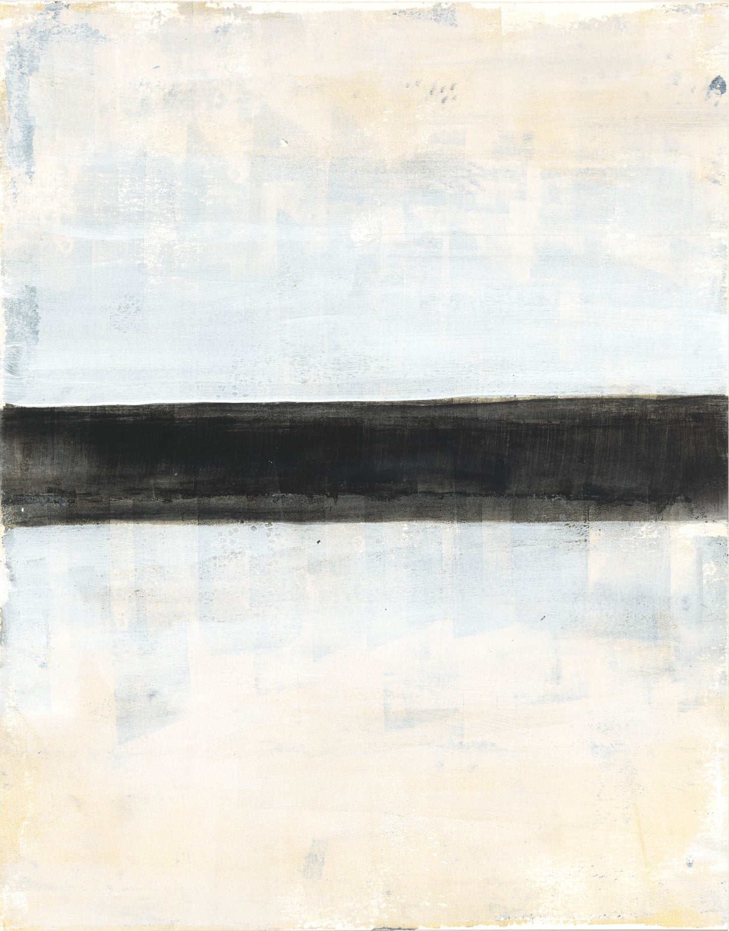 Second piece in the Tux Original Fine Art Monoprint Diptych by Carrie Bergey, featuring a horizontal black stripe on a soft neutral background.