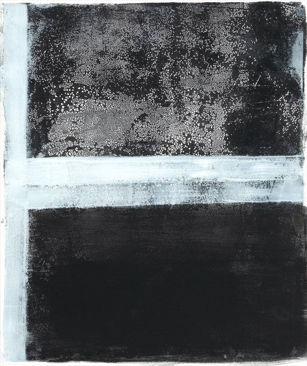 Tux Original Fine Art Monoprint by Carrie Bergey features a bold black and white abstract composition with textured contrast and minimalist elegance.