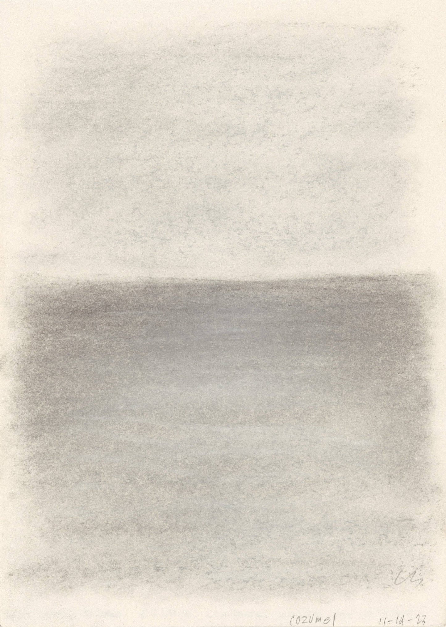 Left panel of Vista 02-04-05 Triptych by Carrie Bergey featuring soft horizontal shading representing a tranquil sea and sky view.