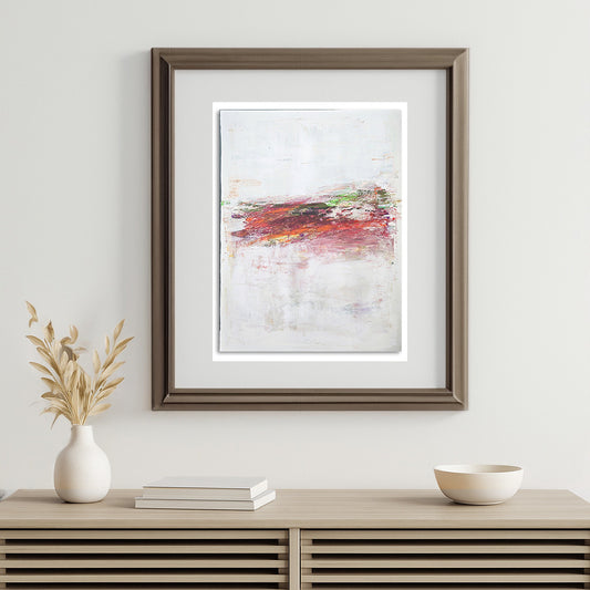 Full Spectrum Acrylic Painting - Carrie Bergey features bold reds, greens, and violets in an abstract composition. Original gouache artwork for modern decor.