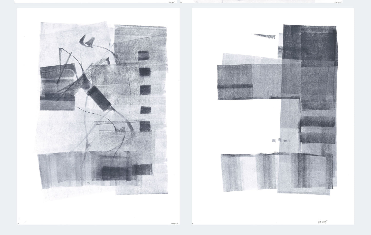 Side-by-side layout of Ink on Paper 02-08 Original Fine Art Painting Diptych Collection highlighting modern abstract ink artwork.