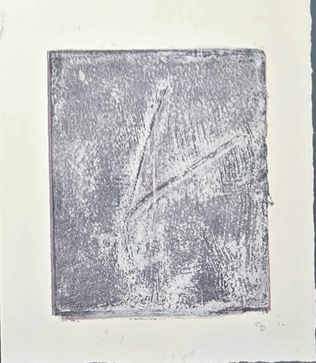 Textured grey-toned print from Pine Needles Becoming Original Monoprint Art by Carrie Bergey featuring abstract natural forms.