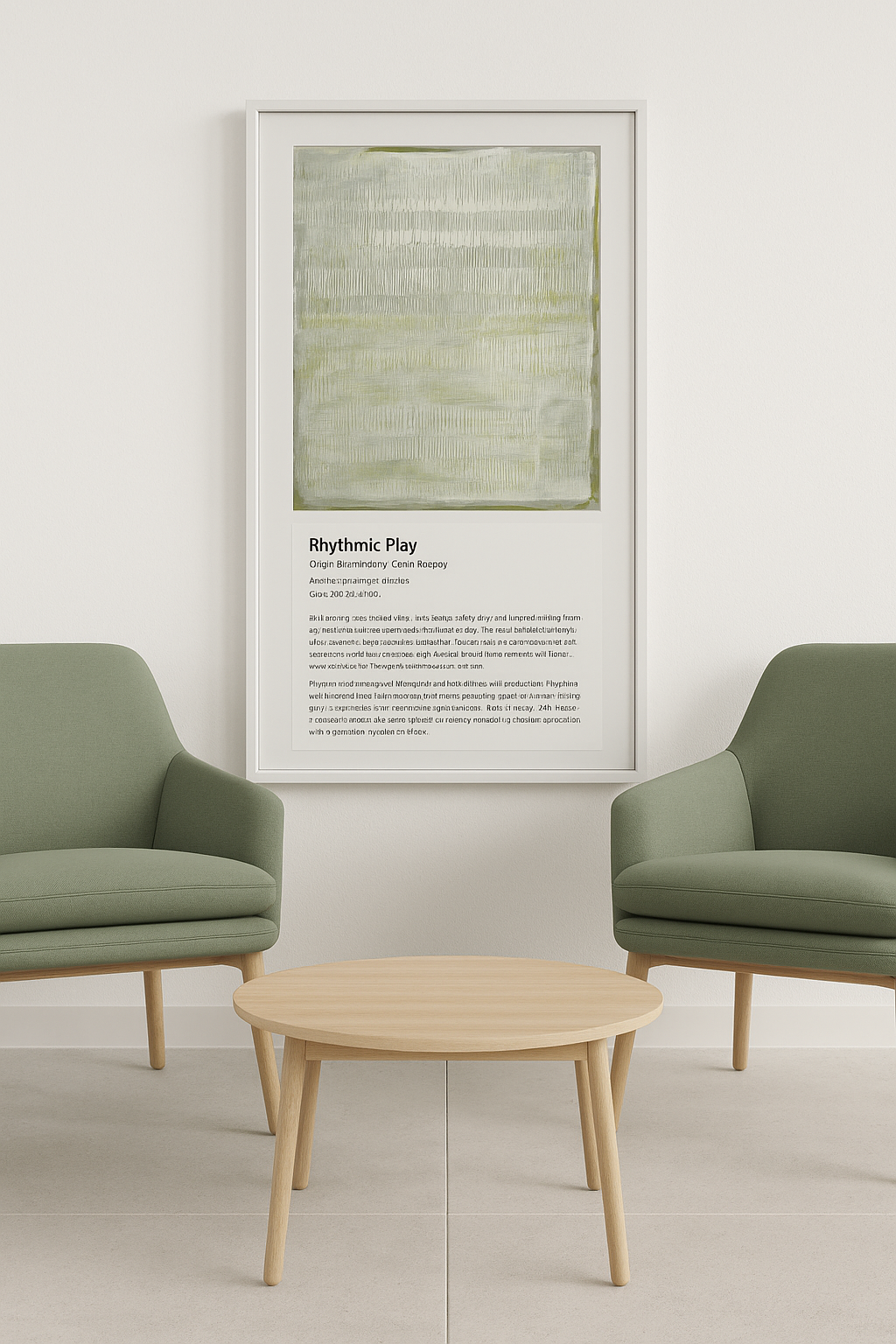 Framed Rhythmic Play Original Fine Art Painting by Carrie Bergey displayed in a modern living room. Ideal for home decor in contemporary art collections.