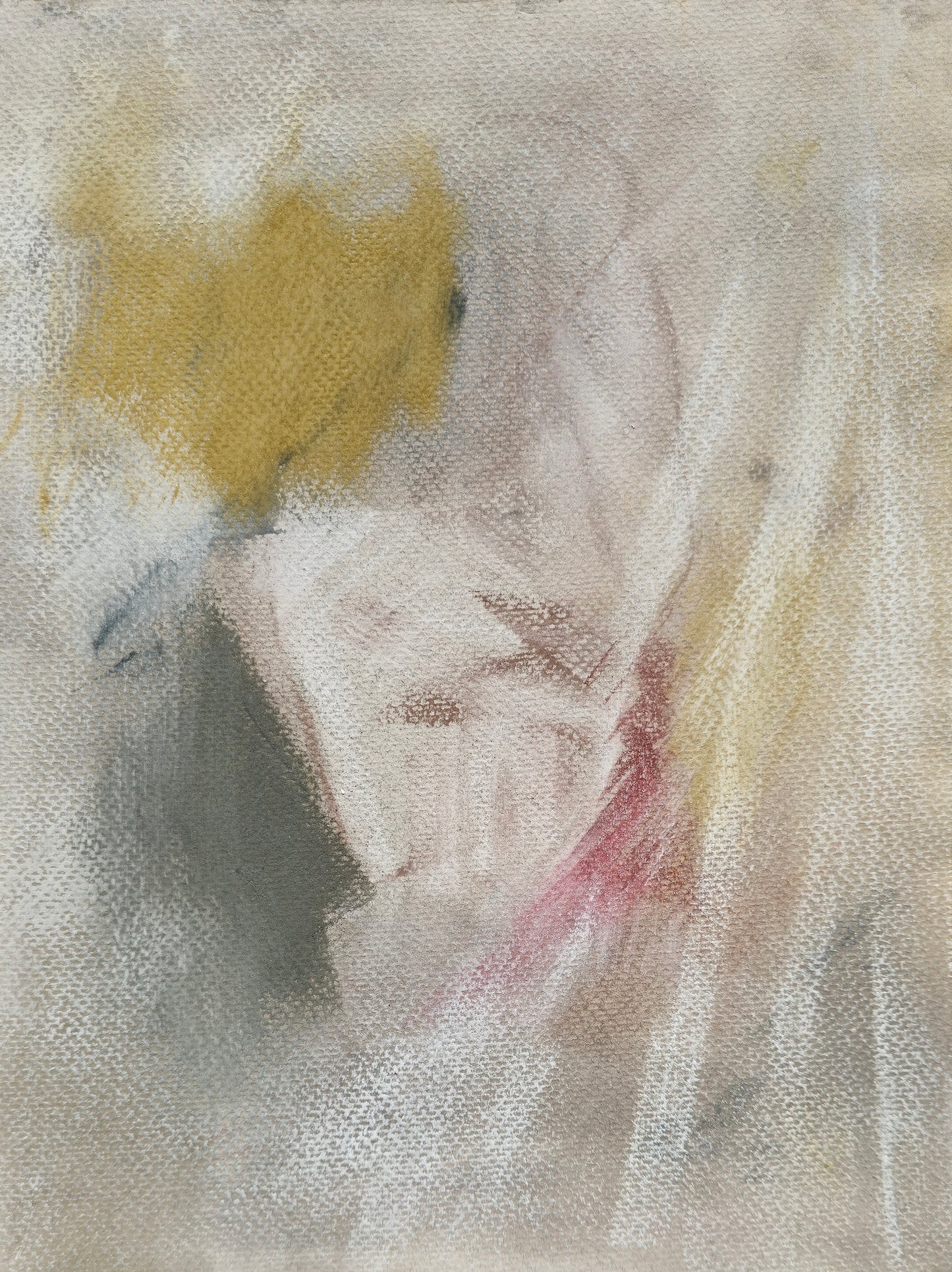 Abstract charcoal drawing from Threshold of Memory - Original Fine Art Drawing Quadriptych Collection by Carrie Bergey with warm yellow and pink accents.