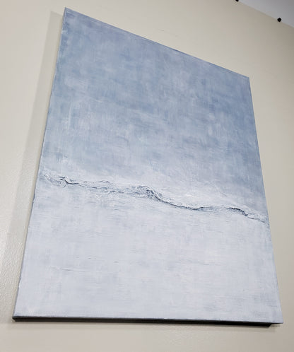 Angled view of Restorative Roller Original Fine Art Painting by Carrie Bergey showing textured acrylic wave detail and subtle ocean-inspired hues.