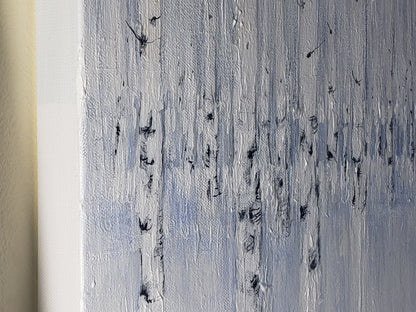 Side angle of Sea of Aspen Original Fine Art Painting highlights thick acrylic texture and depth in the forest scene by Carrie Bergey.