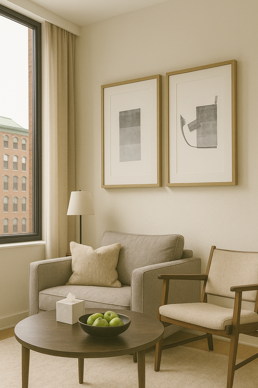 Ink on Paper 03-05 Original Fine Art Painting Diptych Collection displayed in a modern living room, enhancing minimalist home decor.
