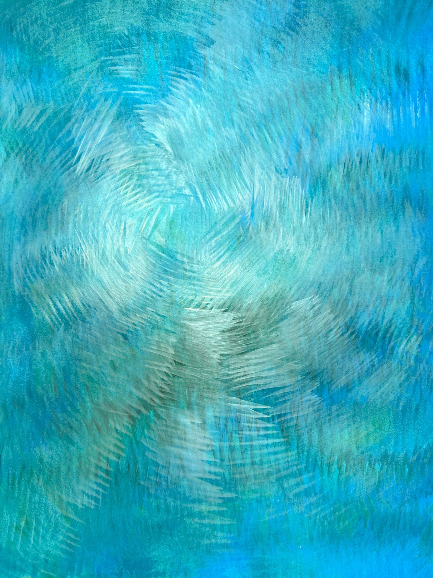 Echoes Original Fine Art Painting by Carrie Bergey in cool blue and teal tones. Abstract swirls create a calming visual for modern interiors.