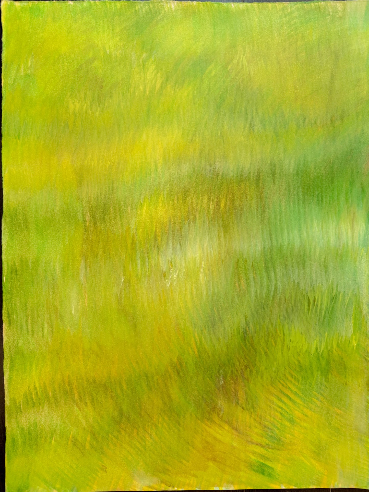 Echoes Original Fine Art Painting by Carrie Bergey in vibrant green and yellow hues. Abstract texture adds depth to contemporary wall decor.