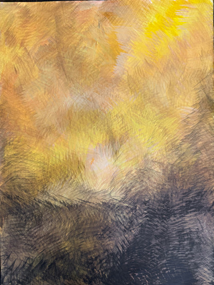 Echoes Original Fine Art Painting by Carrie Bergey in golden yellow and dark brown shades. Abstract composition adds warmth to home decor.