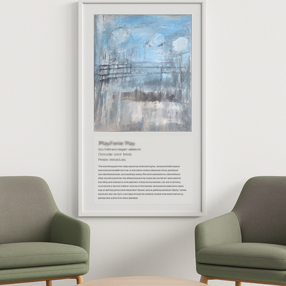 Framed Incoate Play Original Fine Art Painting by Carrie Bergey displayed in a modern living room, showcasing abstract expression in cool hues.