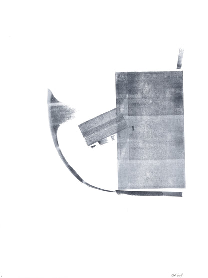 Right panel of Ink on Paper 03-05 Original Fine Art Painting Diptych Collection with abstract geometric ink shapes in grayscale on white.