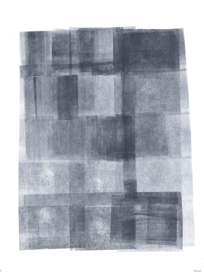 Ink on Paper_07 Original Fine Art Painting by Carrie Bergey features layered black and white geometric forms on 18x24 inch acrylic paper. Ideal for modern home decor.