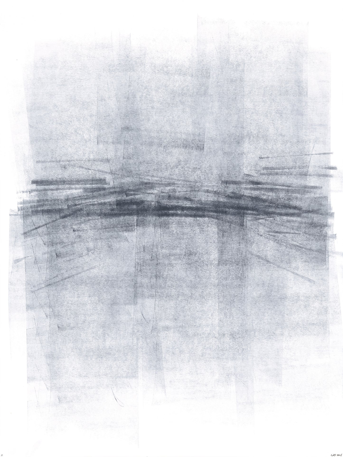 Soft overlapping horizontal lines in grayscale from Ink on Paper 17-22 Original Fine Art Painting Hexaptych Collection, minimalist and calming.