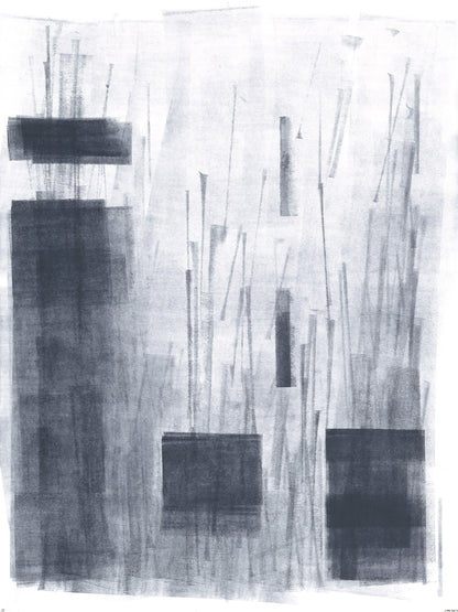 Ink on Paper_13 Original Fine Art Painting by Carrie Bergey features abstract black acrylic ink forms on white paper. Minimalist 18x24 artwork for modern decor.