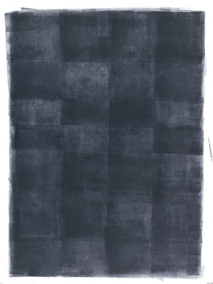 Ink on Paper_16 Original Fine Art Painting by Carrie Bergey features layered black ink blocks on white paper, 18x24 inches, minimalist abstract style.