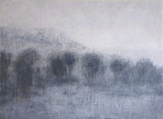 Lobos Valley and Karl's Cloak at Sunset Original Fine Art Painting by Carrie Bergey features a misty twilight landscape in textured oil on canvas.