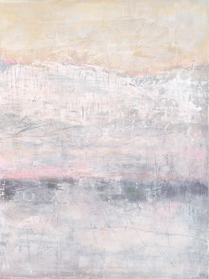 Single panel from Ocotillo Art Paintings - Original Reproduction Canvas Duo. Abstract desert landscape in soft pink, lavender, and beige tones.