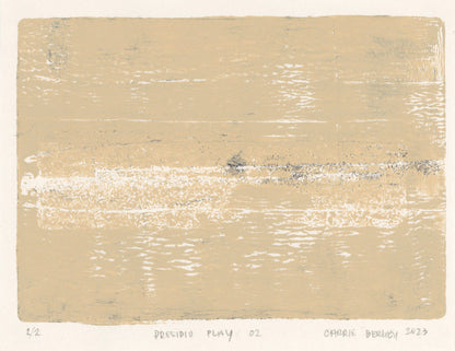 Presidio Play 02 by Carrie Bergey, minimalist monoprint in beige with subtle white and black textures, part of the Presidio Play print collection.