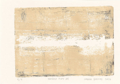 Presidio Play 04 by Carrie Bergey, abstract monoprint with soft beige and white textures, part of the Presidio Play fine art print collection.