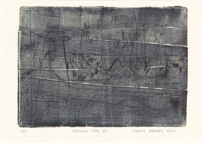Presidio Play 05 by Carrie Bergey, dark-toned abstract monoprint with etched line details, from the Presidio Play Original Fine Art Monoprint series.