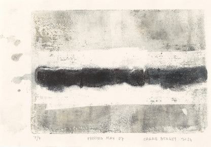 Presidio Play 07 by Carrie Bergey, abstract monoprint with horizontal black band and soft gray textures. Limited edition fine art print.