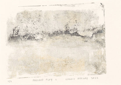 Presidio Play 11 by Carrie Bergey, soft abstract monoprint with misty gray and beige tones, from the Presidio Play fine art print collection.