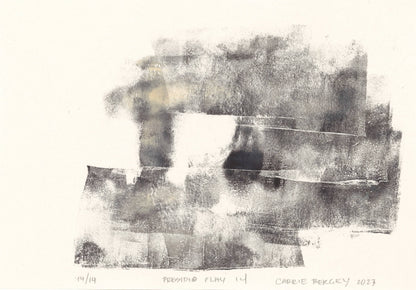 Presidio Play 14 by Carrie Bergey, abstract monoprint with expressive black brushstrokes over a neutral background, part of the Presidio Play collection.