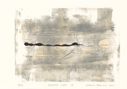 Presidio Play 15 by Carrie Bergey, fine art monoprint with dark organic line over soft neutral background. Limited edition print from abstract series.