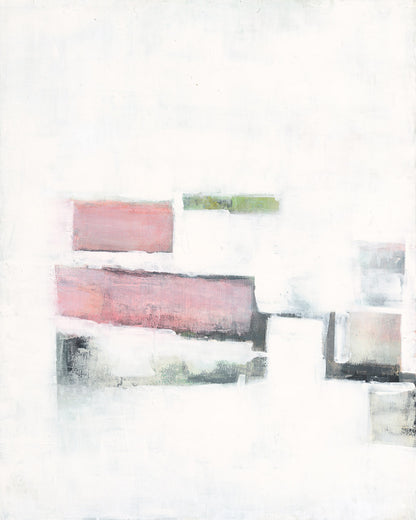 Contemporary abstract canvas from Processing Original Fine Art Painting Diptych Collection featuring muted reds and greens on a white base.
