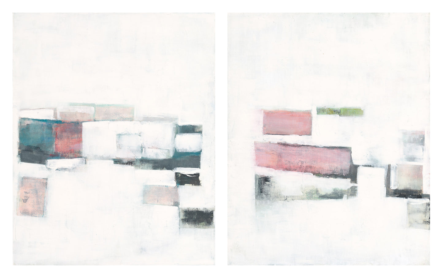 Diptych layout from Processing Original Fine Art Painting Diptych Collection highlighting emotional abstraction in soft, layered color blocks.